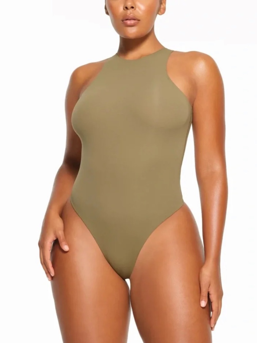 SKIMS Olive Green High-Neck One-Piece Bodysuit
